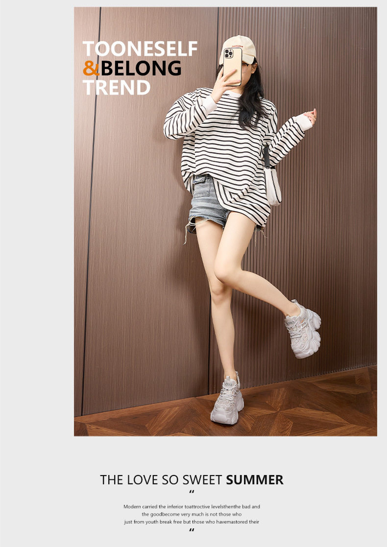 Giày sneaker nữ chunky đế dày lưới thoáng khí, tăng chiều cao, phong cách thể thao — Bạc, Trắng chi tiết 11