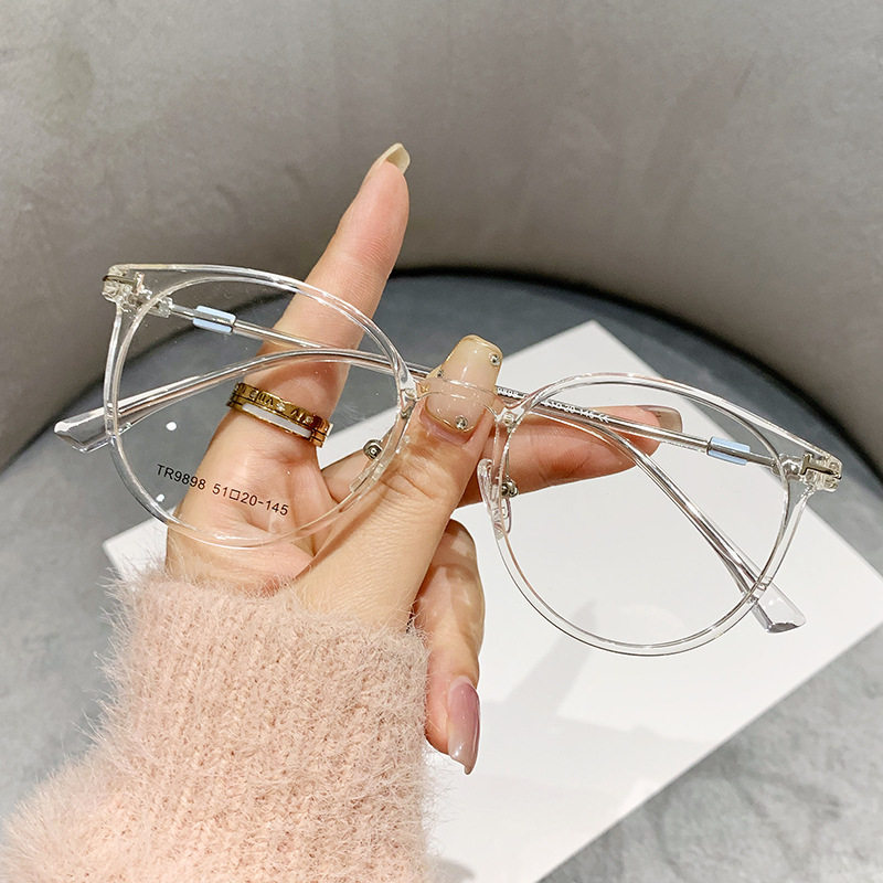 9898 Fashion Simple Cold Tea Chattering Live Anti-Blue Light Glasses Frame Men's and Women's Round Frame Flat Mirror Short-Sight Frame