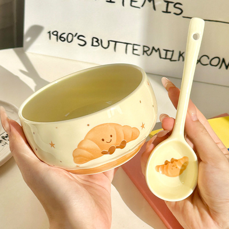 Ins Cute Ceramic Rice Bowl High-Looking Fruit Dessert Bowl Tableware Set Gift Box Housewarming Souvenir