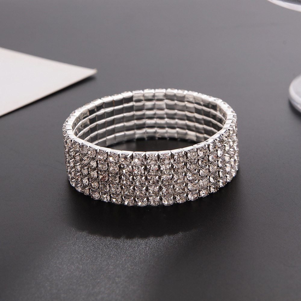 韩版经典个性时尚潮女弹性皮筋松紧满钻手链手镯饰品批发B053