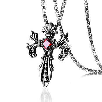 Titanium steel vintage double dragon god of war cross necklace pendant necklace fashion new diamond stainless steel jewelry wholesale