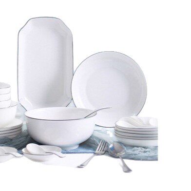 Household Dish Plate Ceramic Plate Kitchen Simple Ceramic Plate Vertical Pattern and Simple Two Types Shipped Randomly