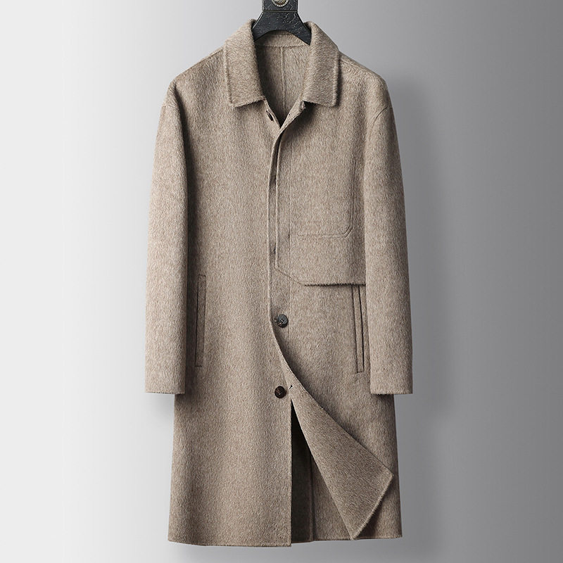 Áo Khoác Nam Dáng Dài Vải Tweed Cổ Bẻ Màu Be, Đen, Xám