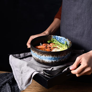 Cross-Border Amazon Japanese Ceramic Bowl with Lid Eating Set Single Noodle Bowl Creative Instant Noodle Bowl Personalized Color