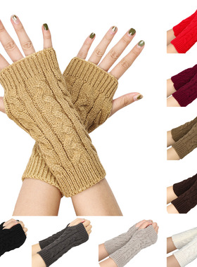 Short Fingerless Knitted Gloves with Wrist Cuff warm-keeping