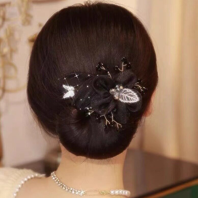 Tiktok same style flower bow lazy updo artifact female temperament back head twist ball head updo hair accessories