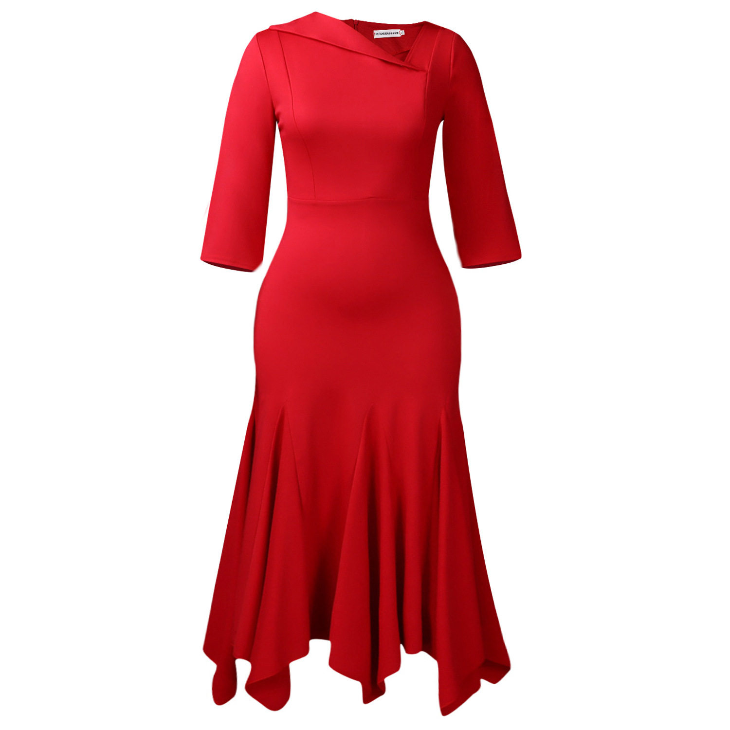 Elegant High Waisted Asymmetrical Dress Fashionable Slant Neck Three Quarter Sleeves Suitable for Parties Wholesale