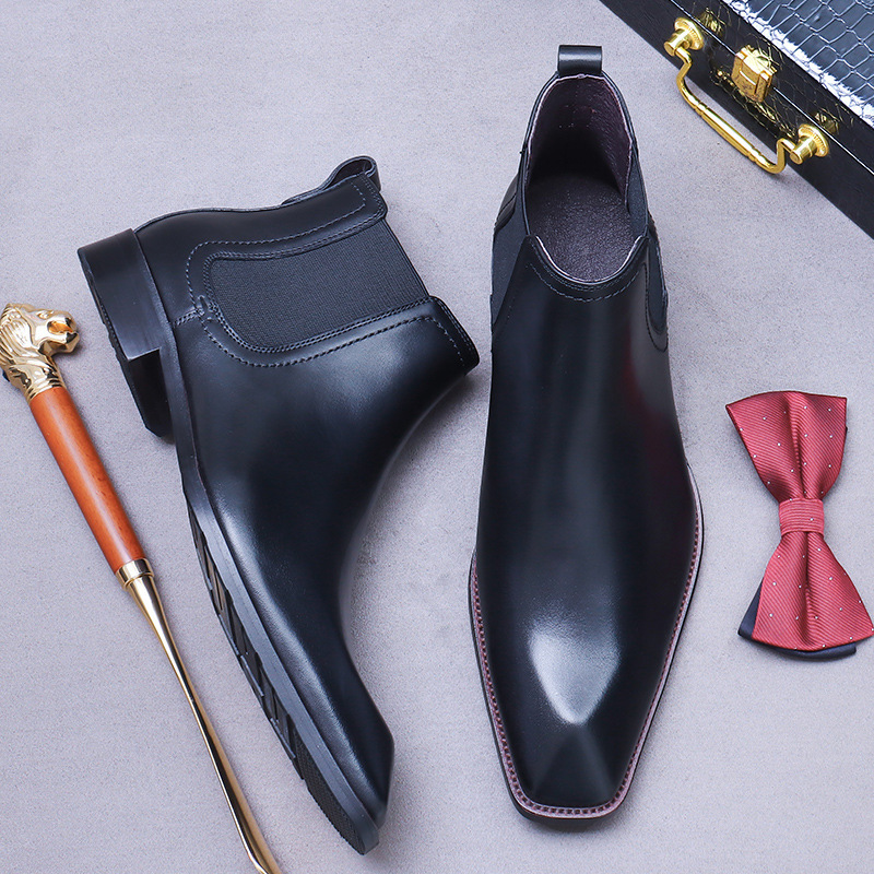 Giày Chelsea boot nam da bò thật cổ thấp dây chun hai bên — Màu nâu vàng, Màu đen (kiểu lót lông), Màu đen, Màu nâu vàng mẫu lót nhung