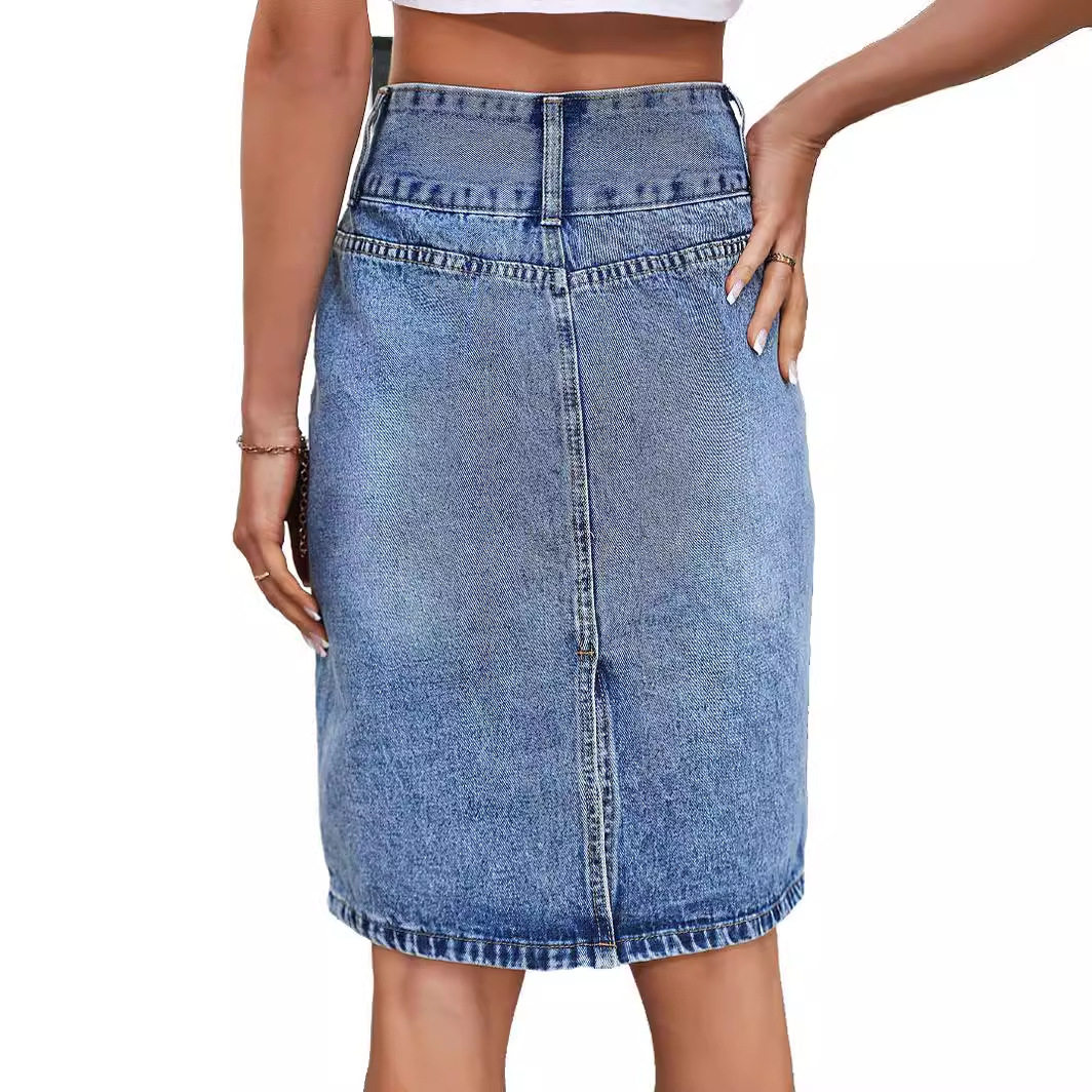 Fashionable Loose Denim Midi Skirt Womens Casual Style European and American Trend Perfect for Spring and Summer