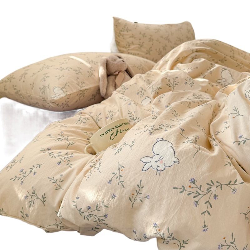 Class A maternal and infant grade double-layer yarn cute Mimi bedding four-piece bed sheet quilt cover simple dormitory three-piece set