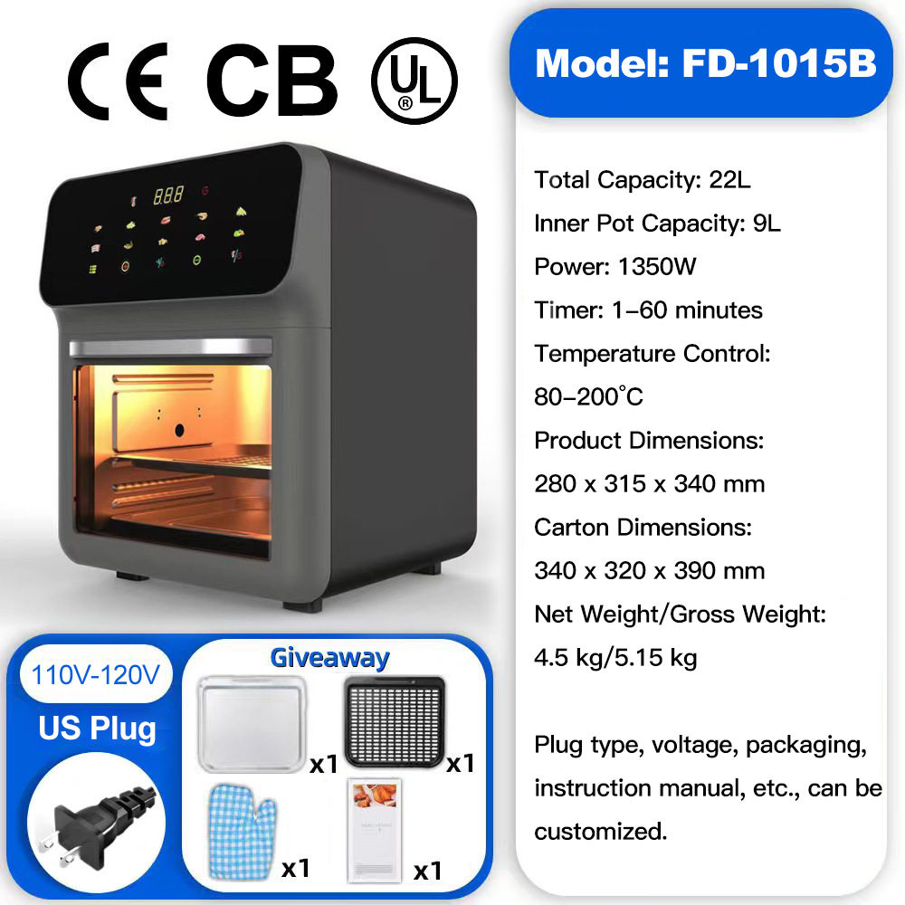 外贸出口加大容量空气炸锅智能触屏无油薯条机家用多功能电炸锅
