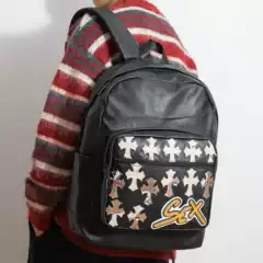 Xpxiii Rock Style Cross Backpack, Male and Female Student School Bag, Large Capacity Pu Leather Travel Bag, Computer Backpack