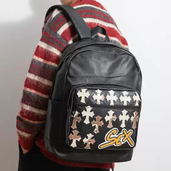 Xpxiii Rock Style Cross Backpack, Male and Female Student School Bag, Large Capacity Pu Leather Travel Bag, Computer Backpack