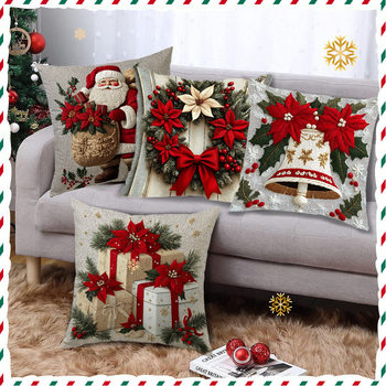 Linyu Pillow Cross-Border Hot-Selling Christmas Pillow Cover Festive Atmosphere Sofa Cushion Cover Linen Christmas Pillow Cover