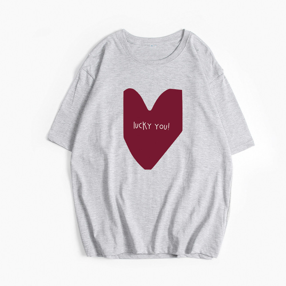 Womens Summer Heart Print T Shirt Casual Loose Fit Round Neck Short Sleeve 100 Cotton Versatile Everyday Wear