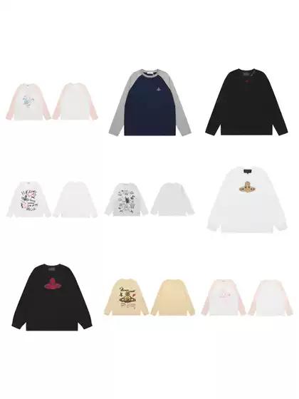 25Ss Trendy Brand Correct Version Vivi Queen Mother Hand-Painted Embroider Cartoon Print Long-Sleeved Classic Versatile Raglan Sleeve t