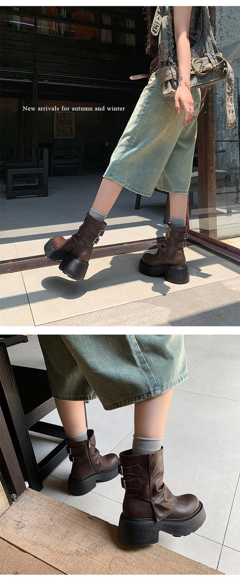 Boot nữ da bò cổ thấp gót xuồng khóa kéo bên hông — Lớp lót đơn màu đen, Lớp lót đơn màu nâu, Lót nhung đen, Lót nhung màu nâu
