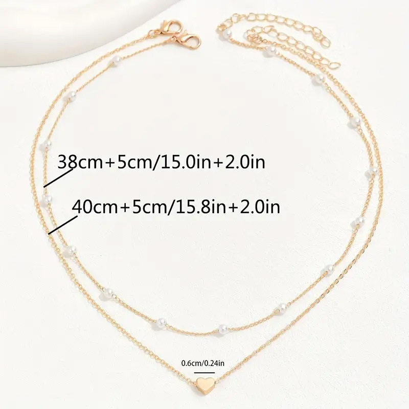 European and American Cross-border Hot-selling Imitation Pearl Love Pendant Necklace All-match Clavicle Chain Women's Retro Double Layer Stacked Necklace