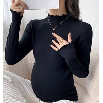Maternity Double-Sided Brushed Velvet Inner Layer for Autumn and Winter Warmth, Upgraded Wrinkled Edge to Cover the Belly Without Showing Pregnancy, a T-Shirt