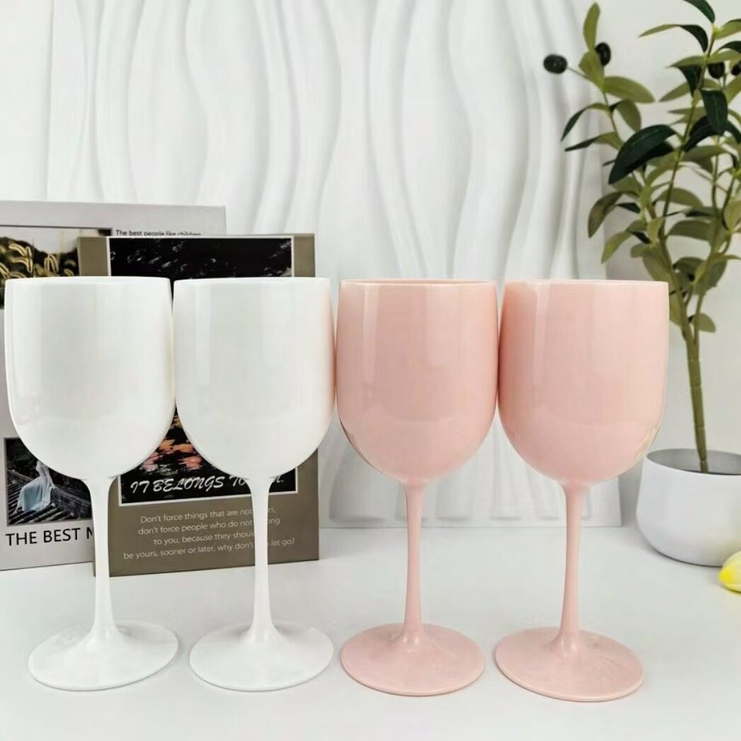Pp Plastic Wine Glass White Champagne Glass 480ml Single Handle Goblet Plastic Cup Color-Changing Wine Glass