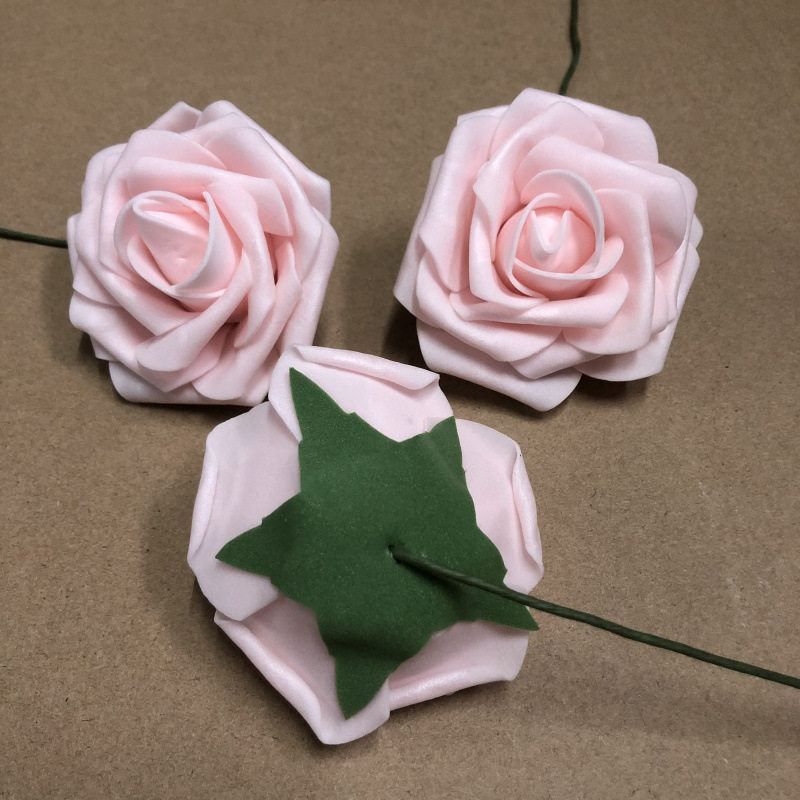 工厂现货仿真8cm带杆PE玫瑰花 泡沫花头手捧花婚庆喜糖盒配件