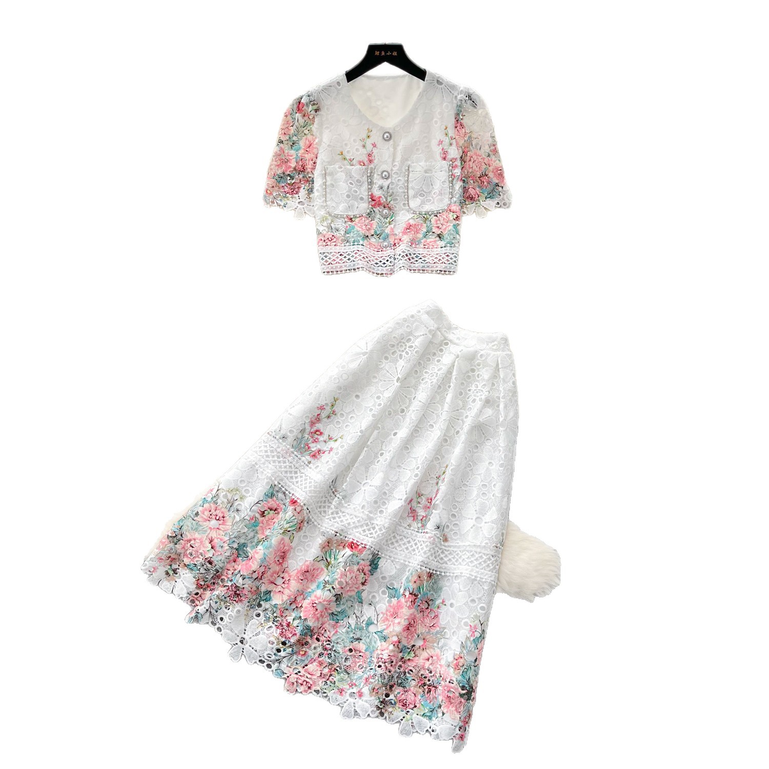 Elegant Womens Two Piece Set Embroidered Lace Top High Waisted Skirt Summer Fashion for Special Occasions Wholesale