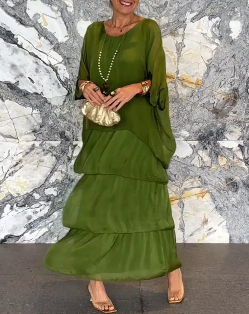 Batwing Sleeve Cake Dress Round Neck Fashionable Elegant Autumn Collection Wholesale Available