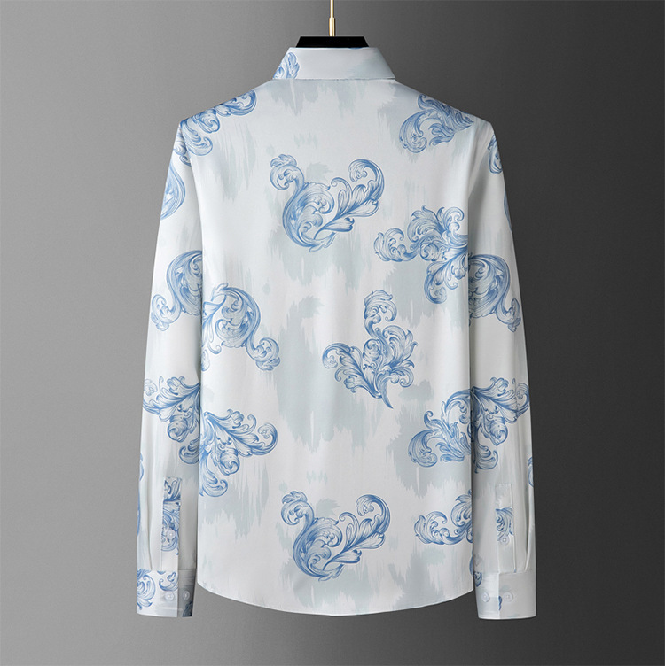 Áo sơ mi nam dài tay họa tiết hoa hồng, vải polyester không cần ủi — Màu ảnh