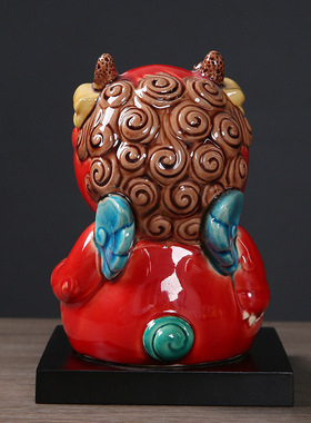 招财进交趾陶摆件 传统工艺手绘陶瓷车载装饰摆设 开业创意礼品