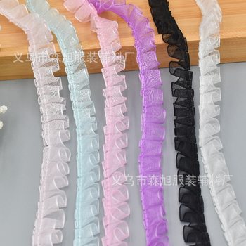 in stock 1.2cm snow yarn with pleated lace DIY clothing accessories discount lace