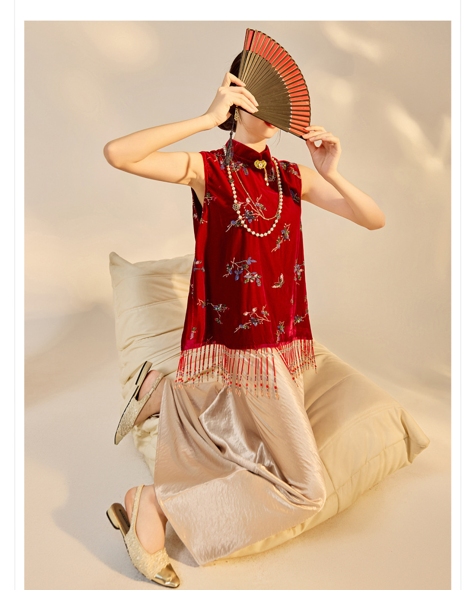 Set áo vest thêu đính cườm kèm chân váy dài dự tiệc — Váy màu sâm panh (giao hàng trong 7 ngày), Váy màu sâm panh (giao hàng trong ngày), Áo vest đính cườm (giao hàng trong 7 ngày), Áo vest đính cườm (giao hàng trong ngày)