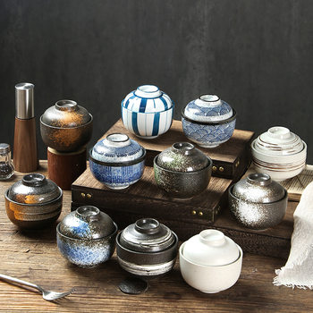 Japanese Ceramic Stew Pot with Lid Bowl Dessert Steamed Egg Pot Home Restaurant Stew Soup Bowl Health Water-Proof Bird's Nest Cup Wholesale