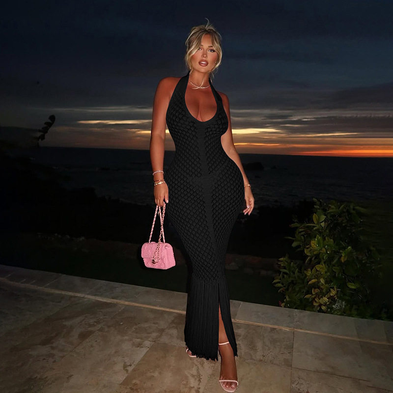 Summer Beach Dress Womens Sheer Knitted Fabric Sexy Solid Color Perfect for Vacation Wholesale Available