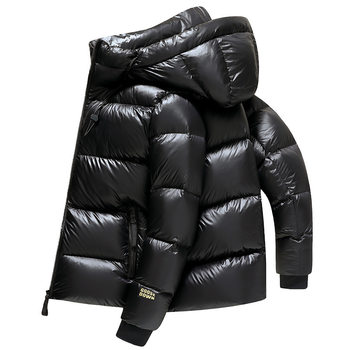 Snow Flying White Goose Down Jacket Men's Thickened Warm Hooded Down Jacket Short Winter Jacket for Middle-aged Men