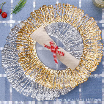 Golden Glass Snowflake Plate, Asymmetrical Plate, Golden Bamboo Plate, Silver Plate, Fruit Plate, Exquisite Wedding