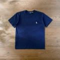 Round neck t-shirt navy blue white label