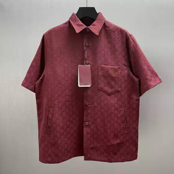 Wholesale micro-business casual classic double G jacquard men's lapel short sleeve shirt top men shirt