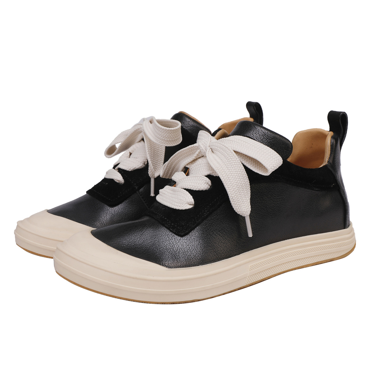Giày sneaker nữ da bò thật đế bằng dáng thấp thoải mái — đen, màu đỏ