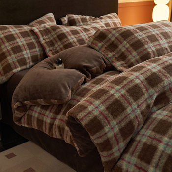 Winter Warm Alpaca Thickeneded Milk Velvet Four-Piece Coral Velvet Bed Bed Sheets Quilt Cover Three-Piece Bedding Set