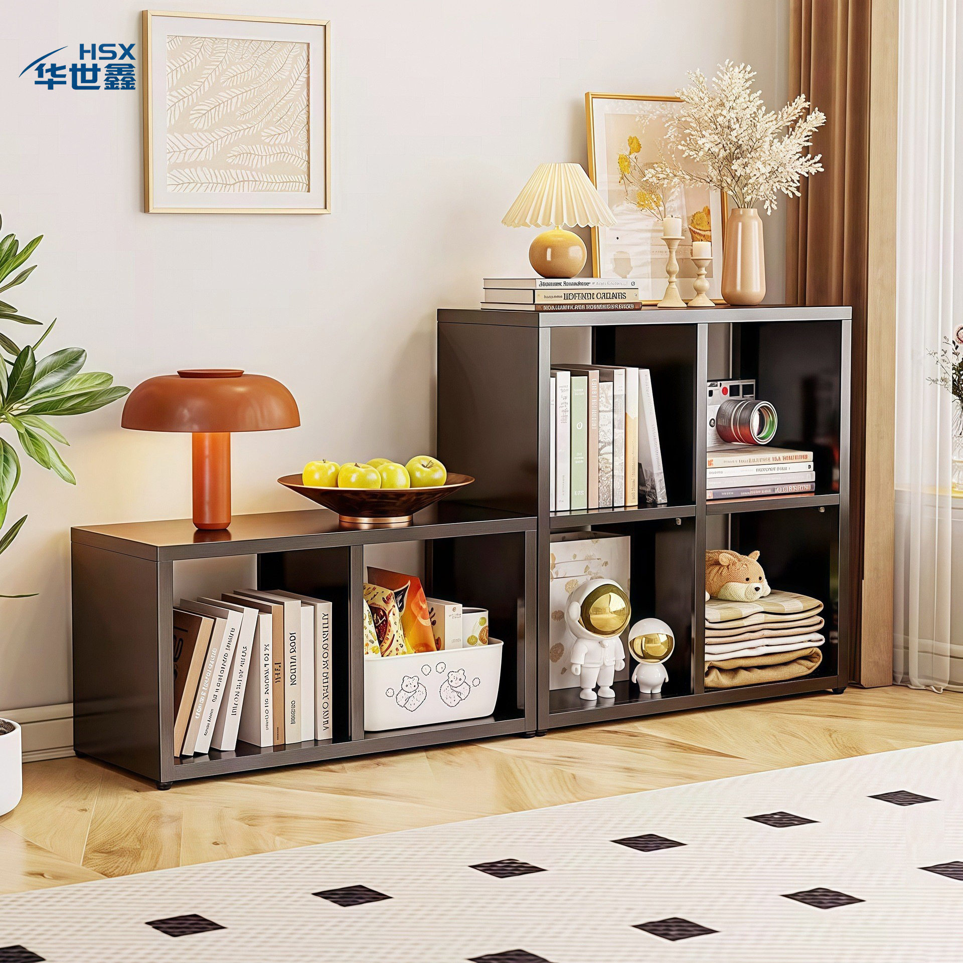 steel lattice cabinet eight-compartment cabinet bookshelf fl...
