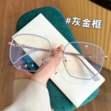 Знаменитость Xiaohongshu net в том же стиле с простыми синими очками в многоугольной металлической оправе, антирадиационное плоское зеркало оптом