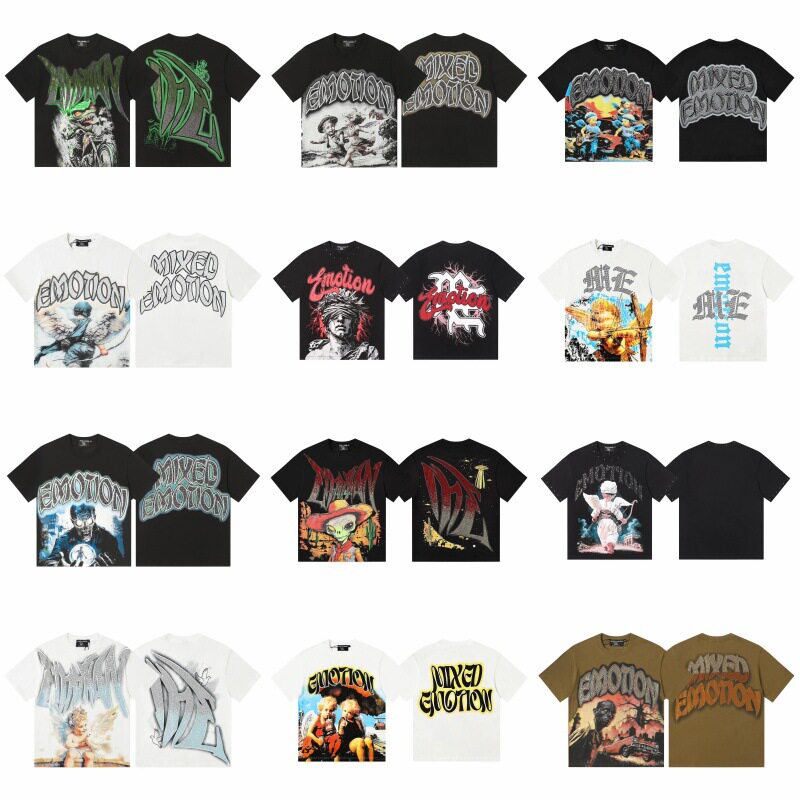 เสื้อยืดคู่รัก แขนสั้น พิมพ์ลายเต็มตัว ลายเอเลี่ยน หมึกปลาหมึก ประดับพลอยเทียม พร้อมอารมณ์ผสมผสาน สไตล์แฟชั่นอเมริกัน ขายส่งข้ามประเทศ