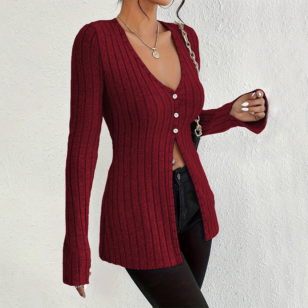 V Neck Long Sleeve Crop Top French Style Sexy Design Spring Summer Fashion Womens Casual Wear Wholesale Available