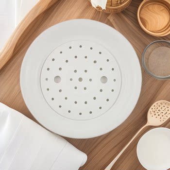 Underglaze Color Drain Dumpling Plate Household White Plate Ins Ceramic Round 10-inch Tableware Plate Porous Steam Plate