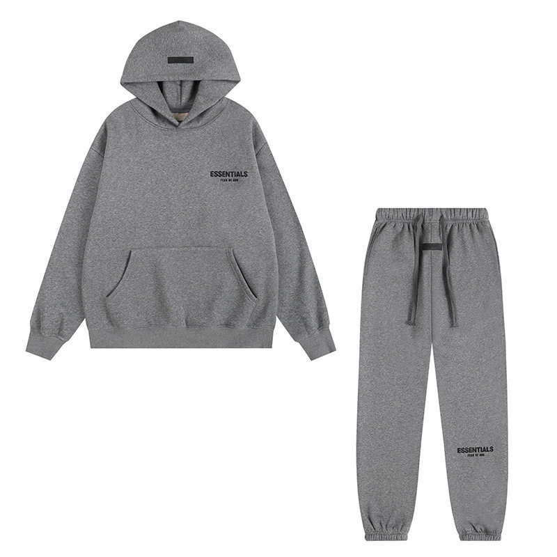 新款FEAR OF GOD ESSENTIALS植绒字母男女休闲宽松加绒连帽卫衣潮