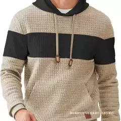 European Size Men's Spring and Autumn New Men's Color-Blocked Checkered Sweatshirt Long-Sleeved Hoodie Casual Sports Top
