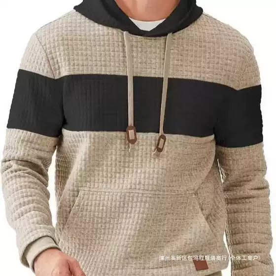 European Size Men's Spring and Autumn New Men's Color-Blocked Checkered Sweatshirt Long-Sleeved Hoodie Casual Sports Top