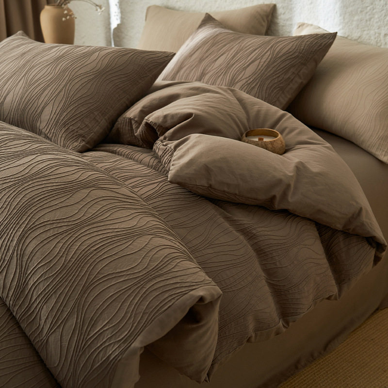 Category A Simple High-grade Jacquard Cotton Bed Four-piece Set Cotton Double-layer Yarn Quilt Cover Bed Sheet Light Luxury Bedding 4