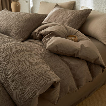 Category A Simple High-grade Jacquard Cotton Bed Four-piece Set Cotton Double-layer Yarn Quilt Cover Bed Sheet Light Luxury Bedding 4