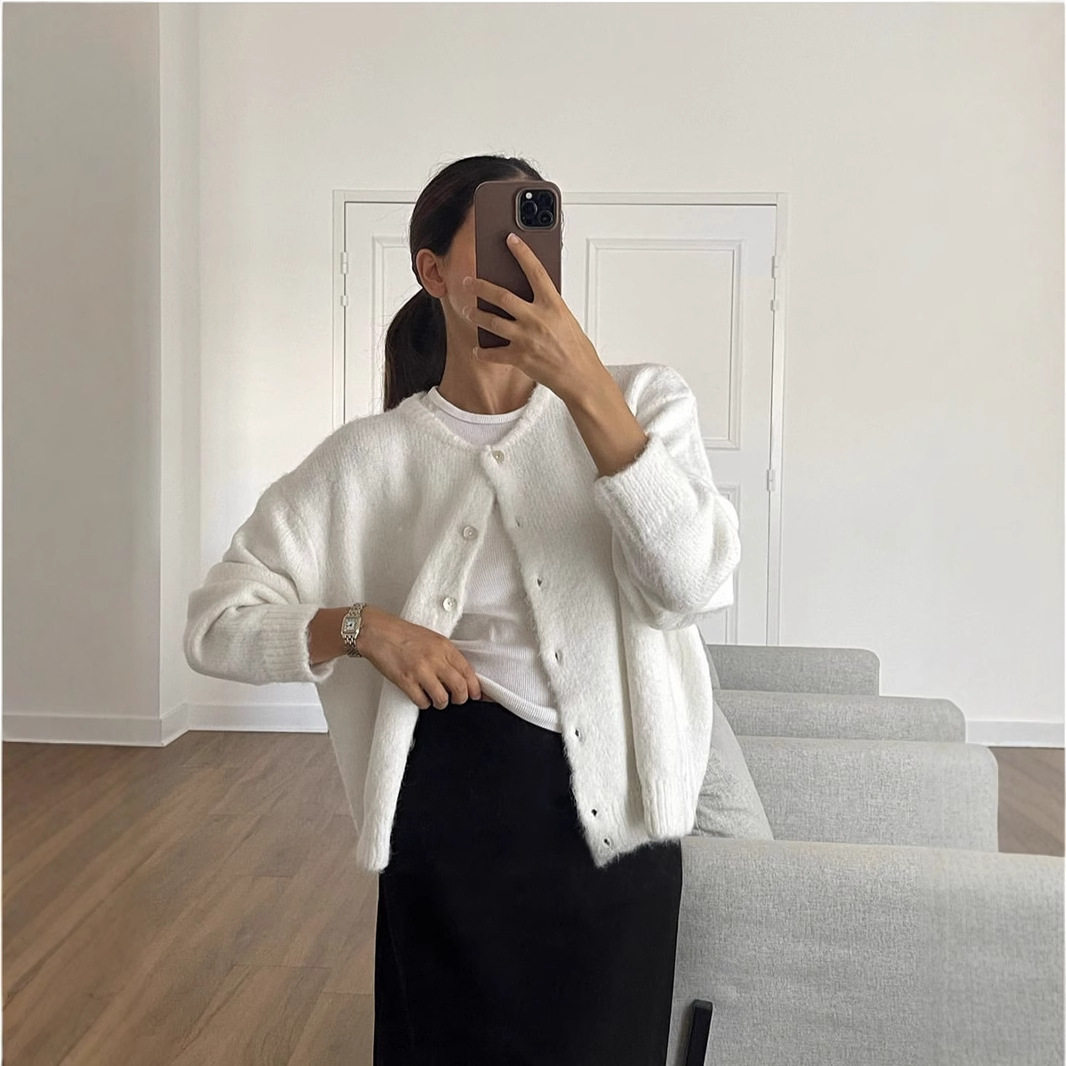 Womens Vintage Grey Wool Cardigan Soft Knit Versatile Button Closure Casual Wear Fall Winter Wholesale
